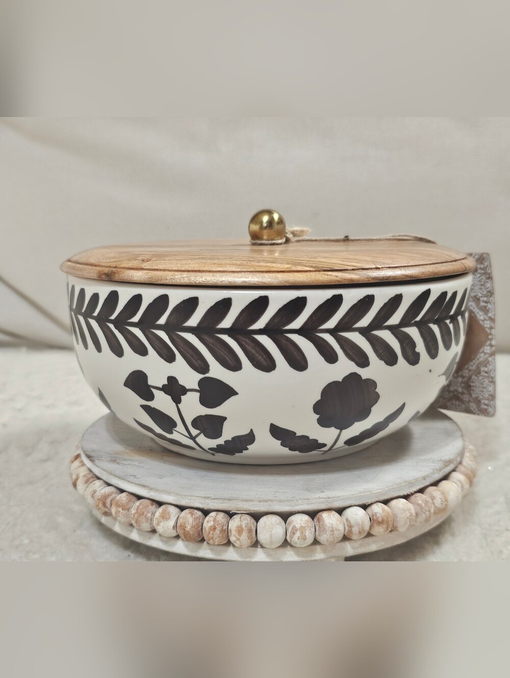 Brown Cream Flower  Leaves Bowl With Wooden Lid TikTok Viral  Made In India